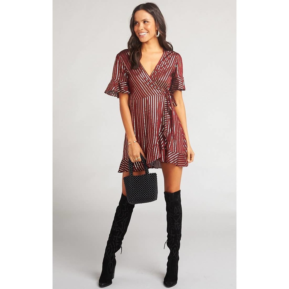 Show Me Your MuMu Burgundy Striped Wrap Mini Dress